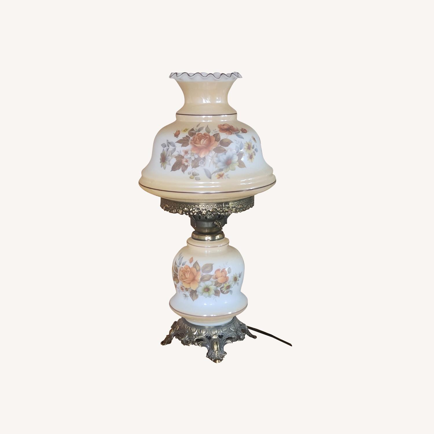 Vintage 2-Way Hurricane Hand Painted Floral Lamp - image-0