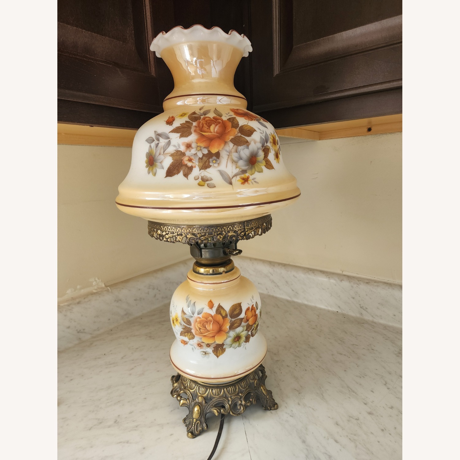 Vintage 2-Way Hurricane Hand Painted Floral Lamp - image-3