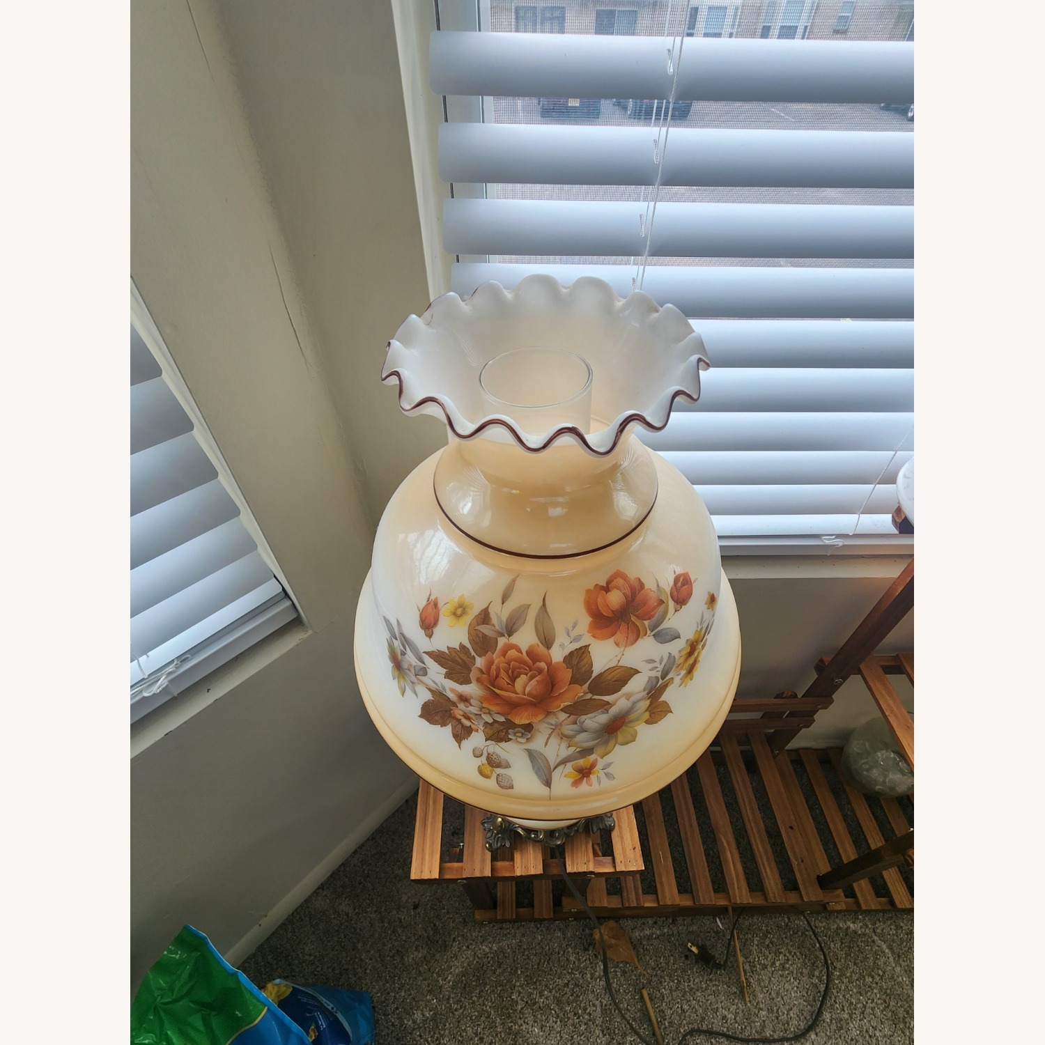 Vintage 2-Way Hurricane Hand Painted Floral Lamp - image-6
