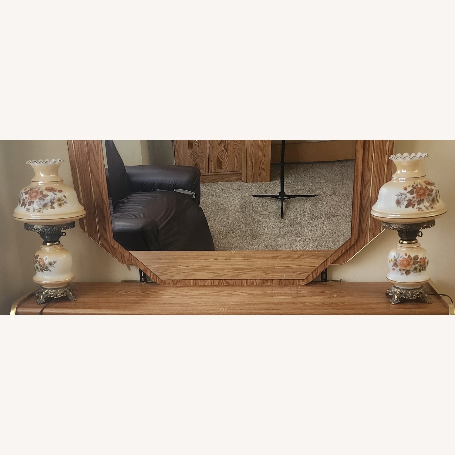 Vintage 2-Way Hurricane Hand Painted Floral Lamp - image-2