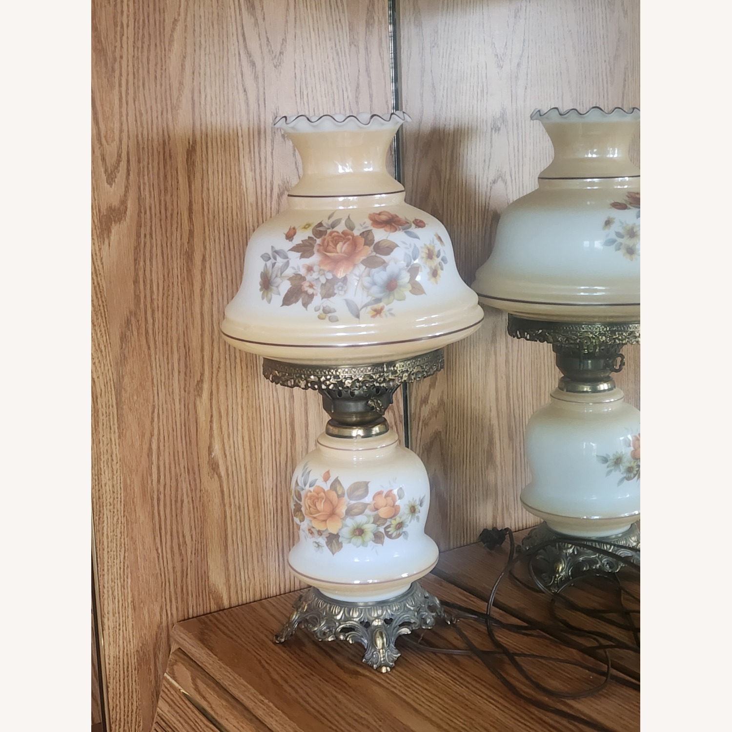 Vintage 2-Way Hurricane Hand Painted Floral Lamp - image-1
