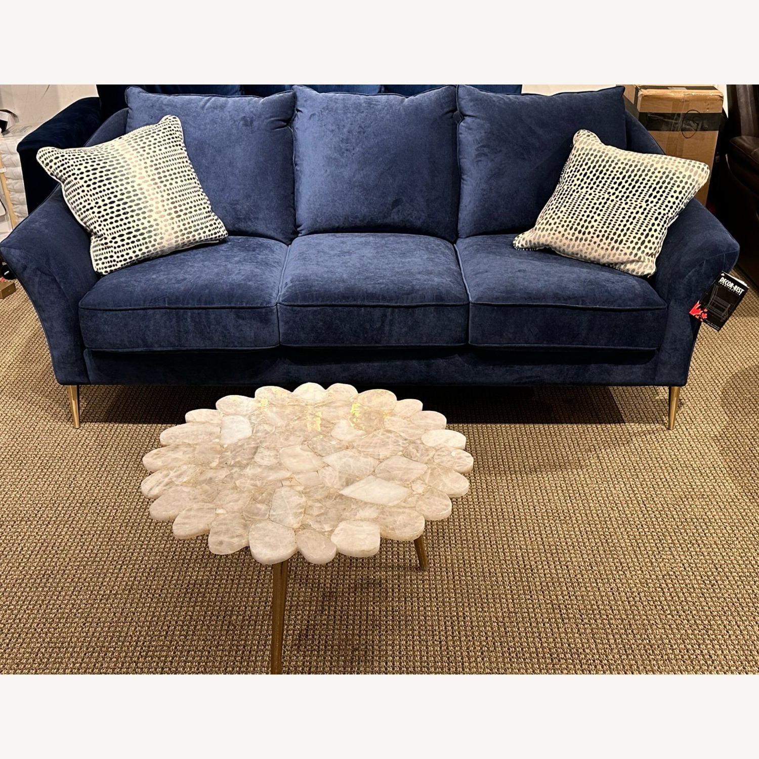 Navy Textured Velvet Couch - image-1