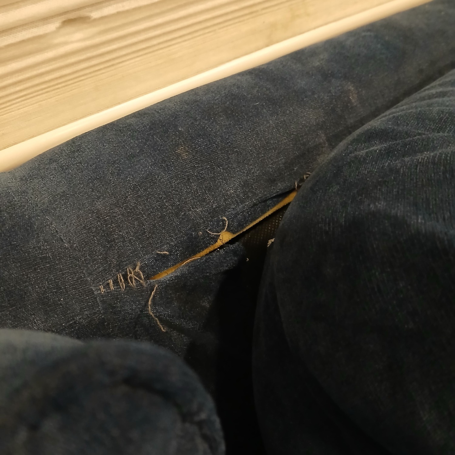 Navy Textured Velvet Couch - image-6