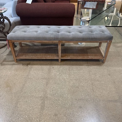 Used Celeste Button Tufted Ottoman Bench Gray  for sale on AptDeco