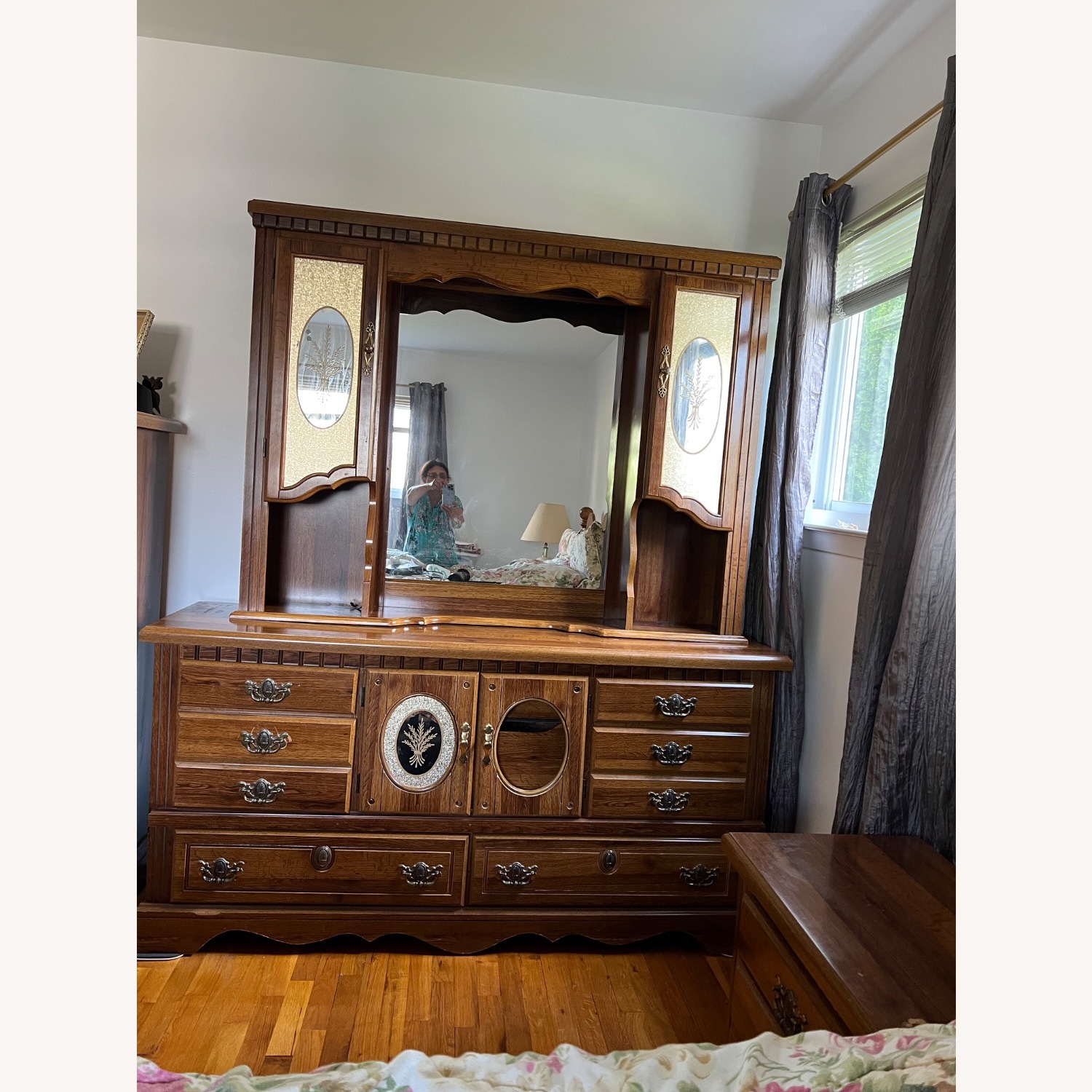 Vintage/Antique Dark Brown Wood Dresser W Mirror - image-2
