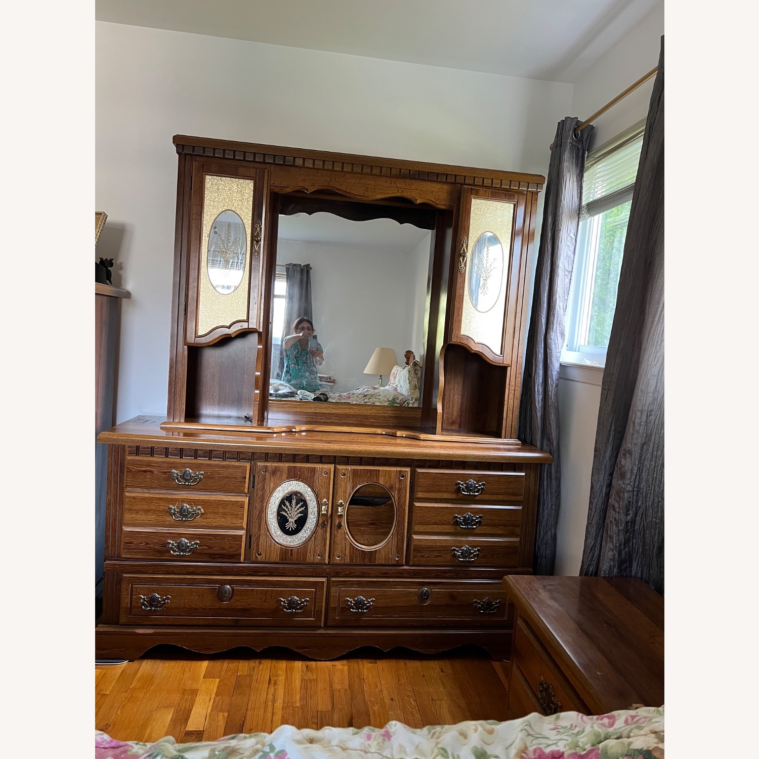 Vintage/Antique Dark Brown Wood Dresser W Mirror - image-0