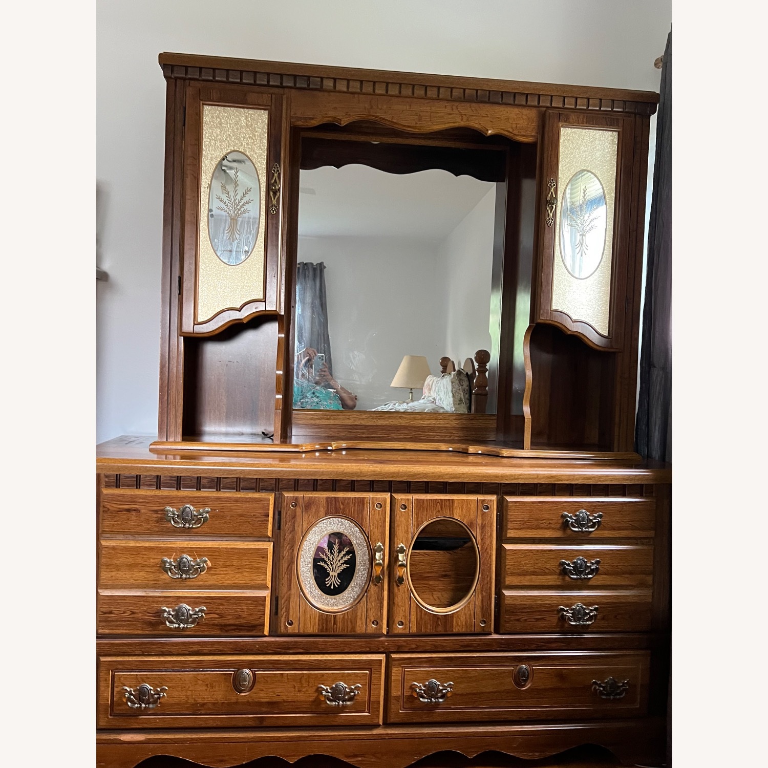 Vintage/Antique Dark Brown Wood Dresser W Mirror - image-3