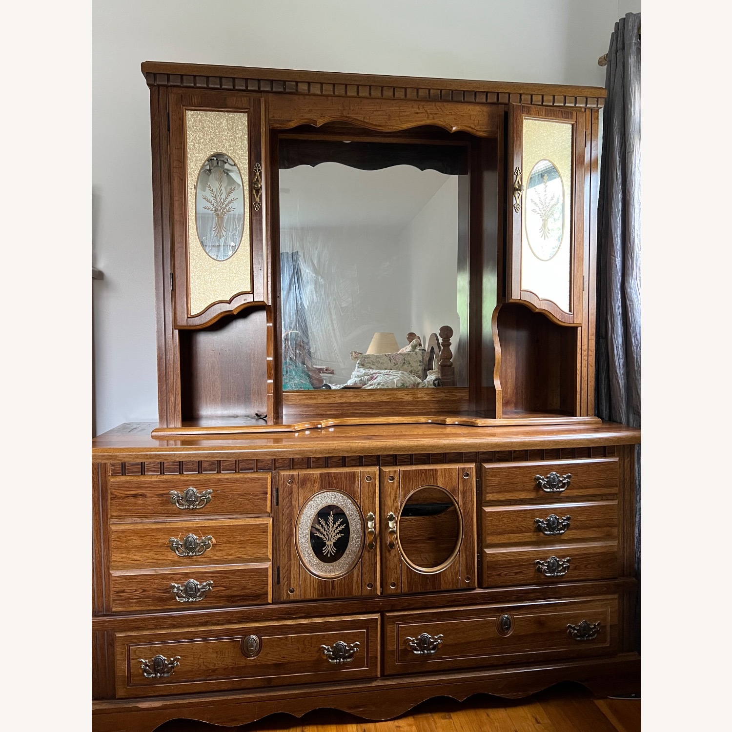 Vintage/Antique Dark Brown Wood Dresser W Mirror - image-5