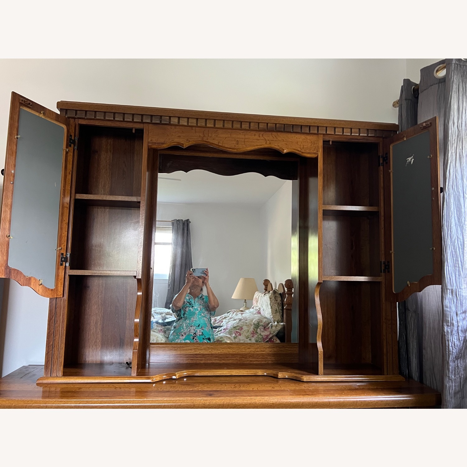 Vintage/Antique Dark Brown Wood Dresser W Mirror - image-4