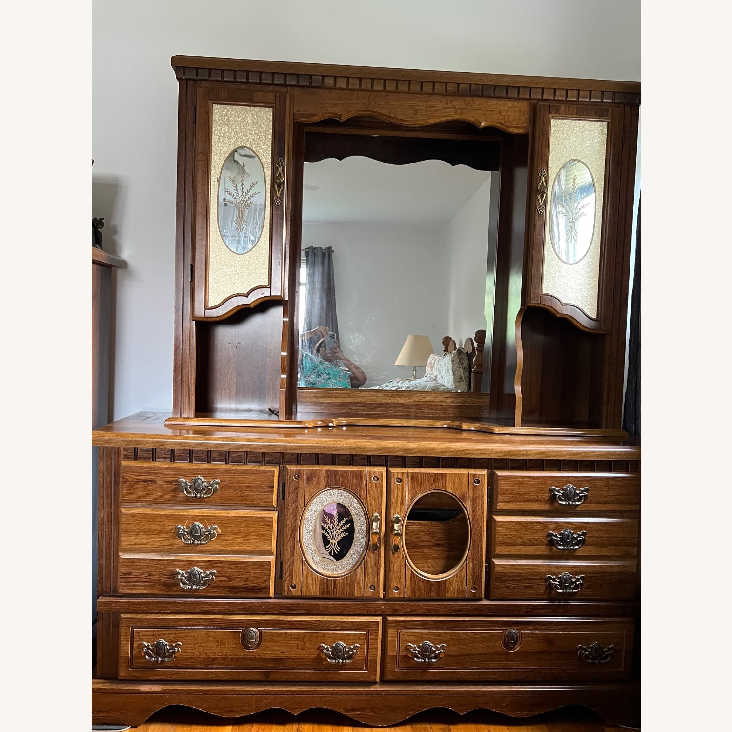 Vintage/Antique Dark Brown Wood Dresser W Mirror - image-1