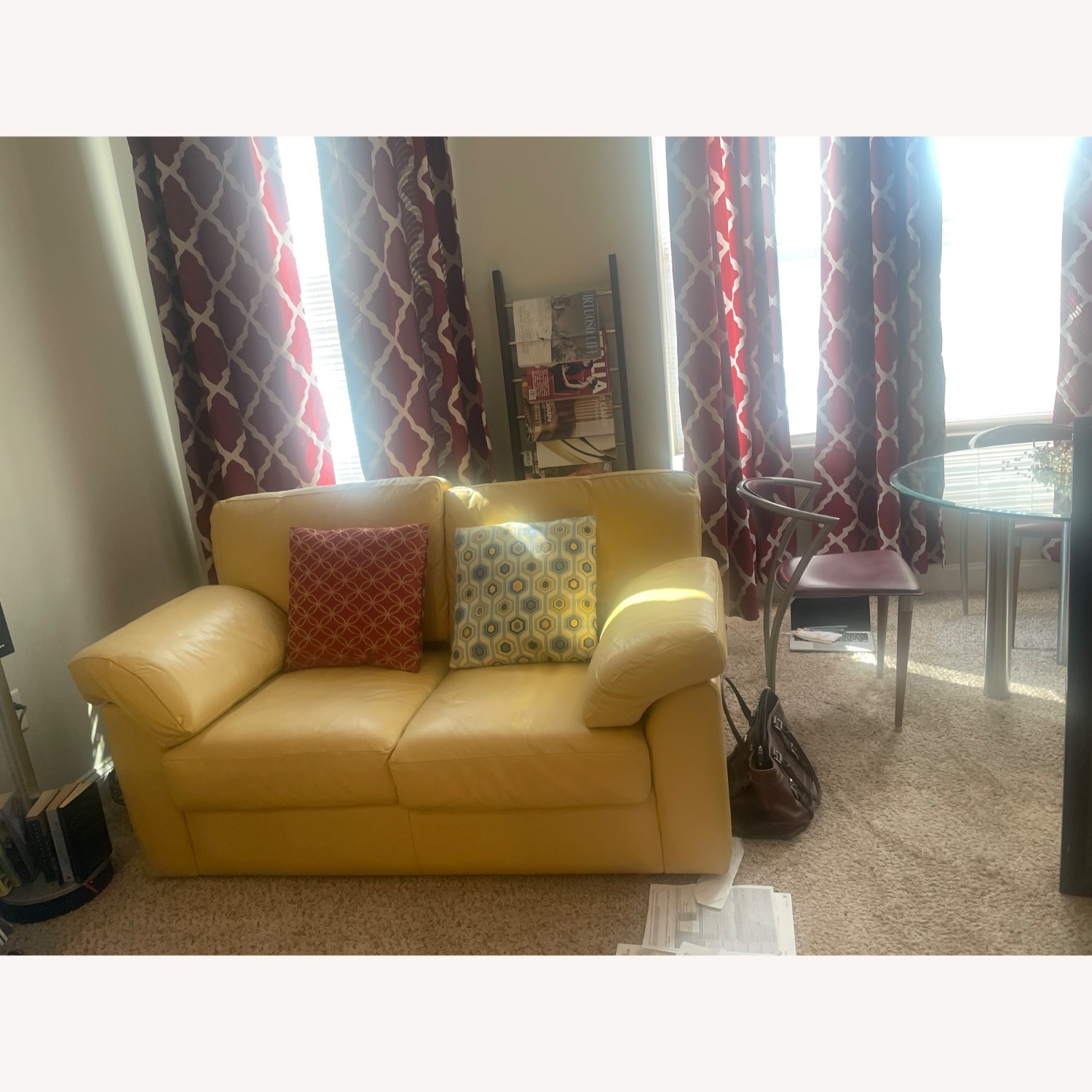 Yellow Italian Leather Loveseat - image-2