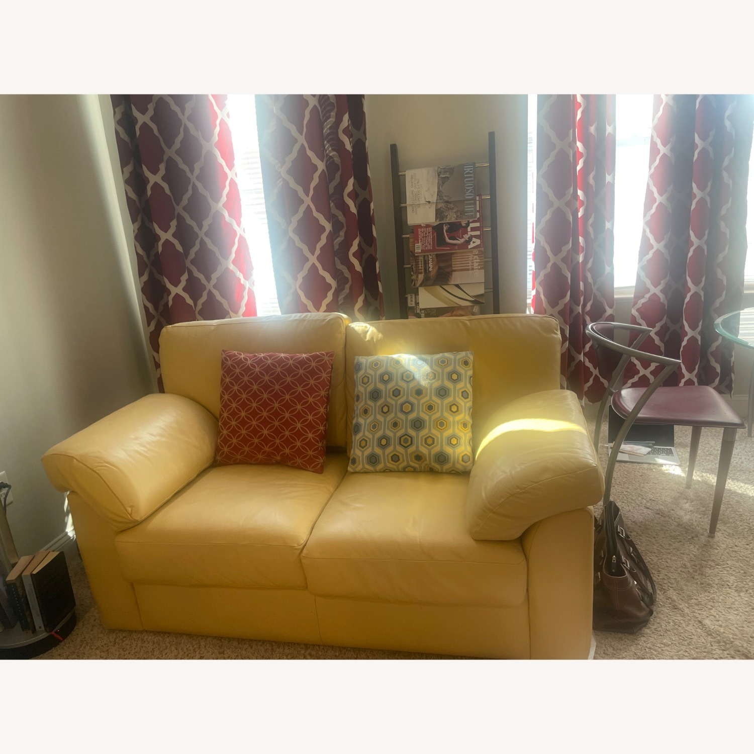 Yellow Italian Leather Loveseat - image-3