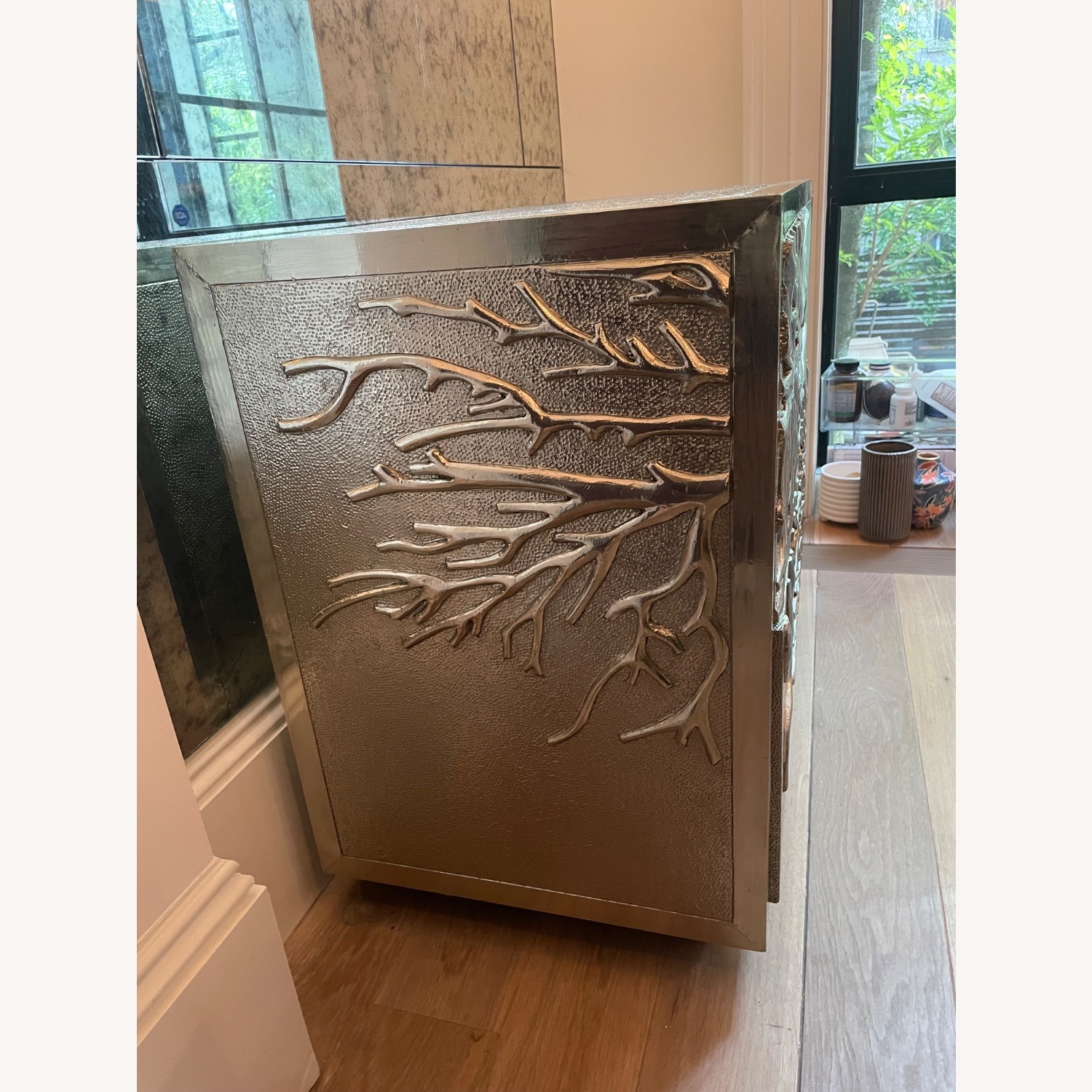 Pair Silver Chest Drawer Flower Burst - image-9