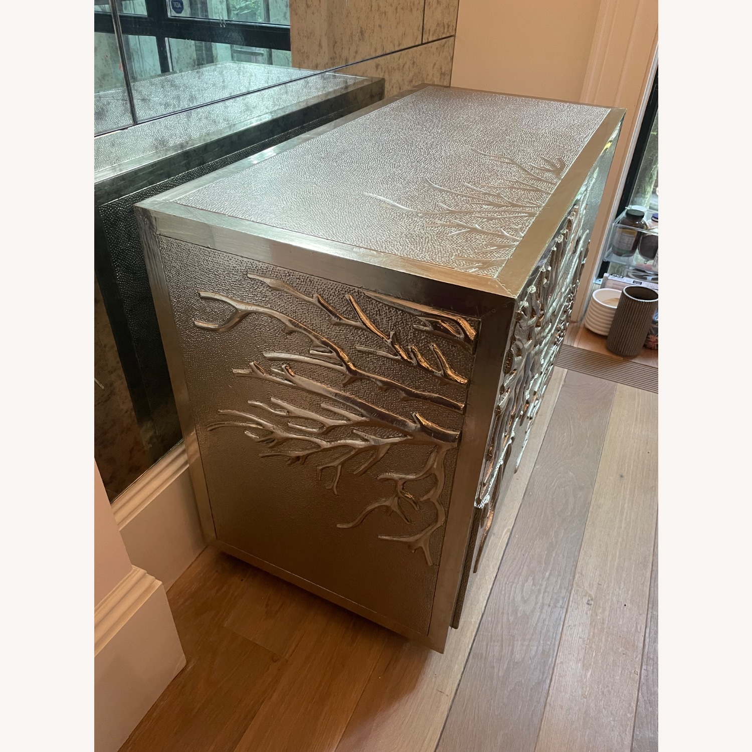 Pair Silver Chest Drawer Flower Burst - image-8