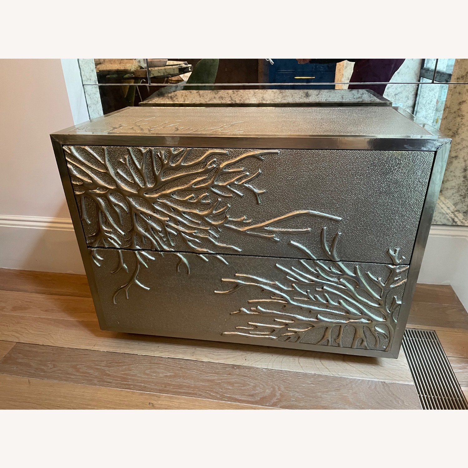 Pair Silver Chest Drawer Flower Burst - image-1