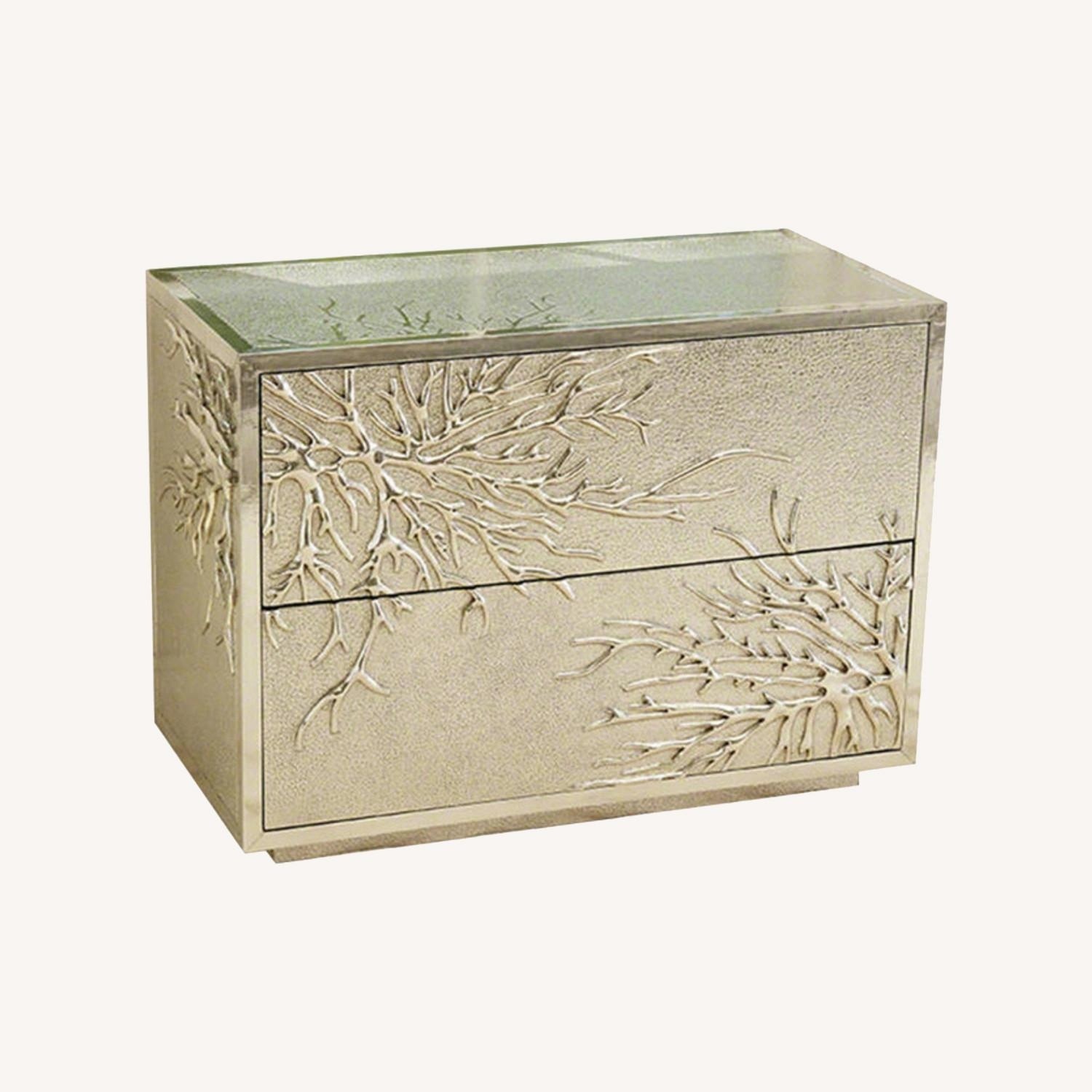 Pair Silver Chest Drawer Flower Burst - image-0