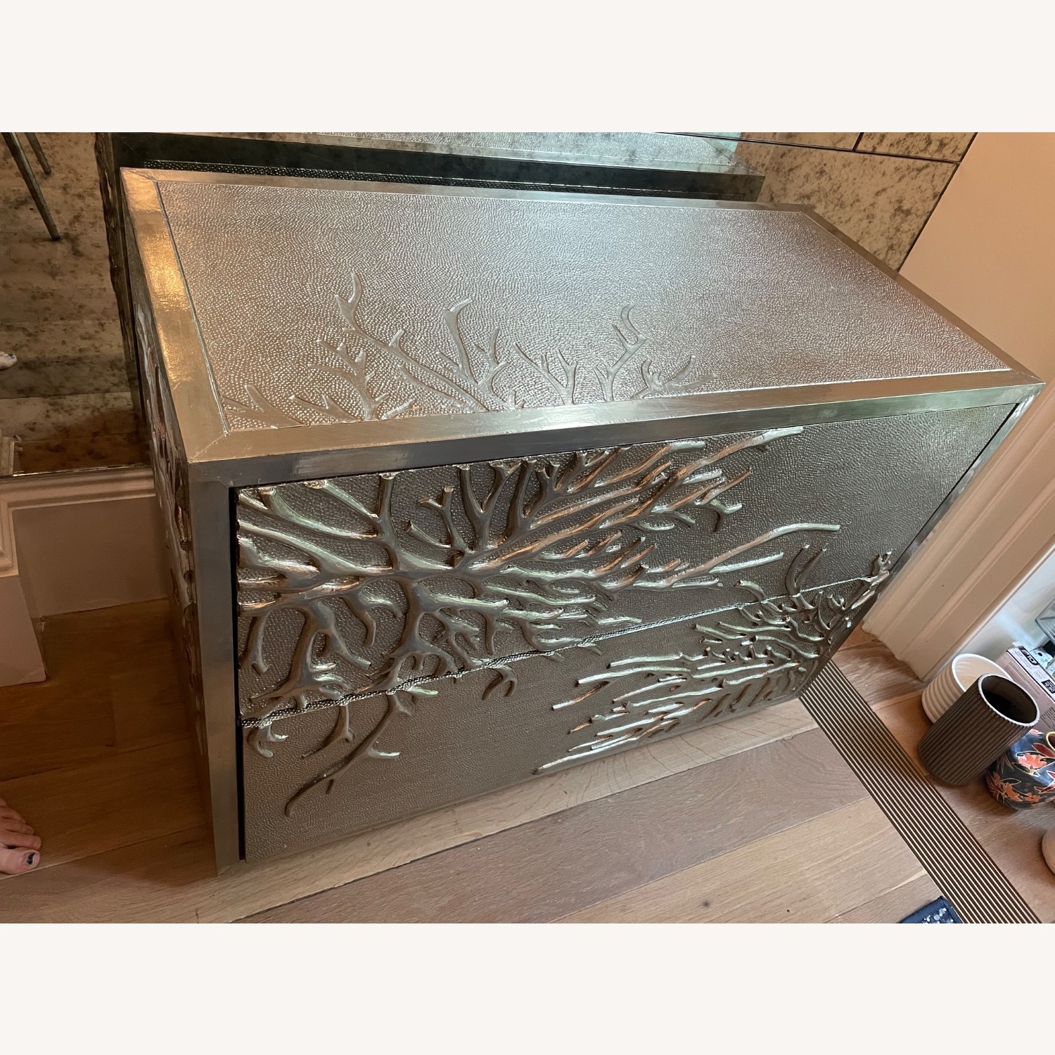 Pair Silver Chest Drawer Flower Burst - image-11