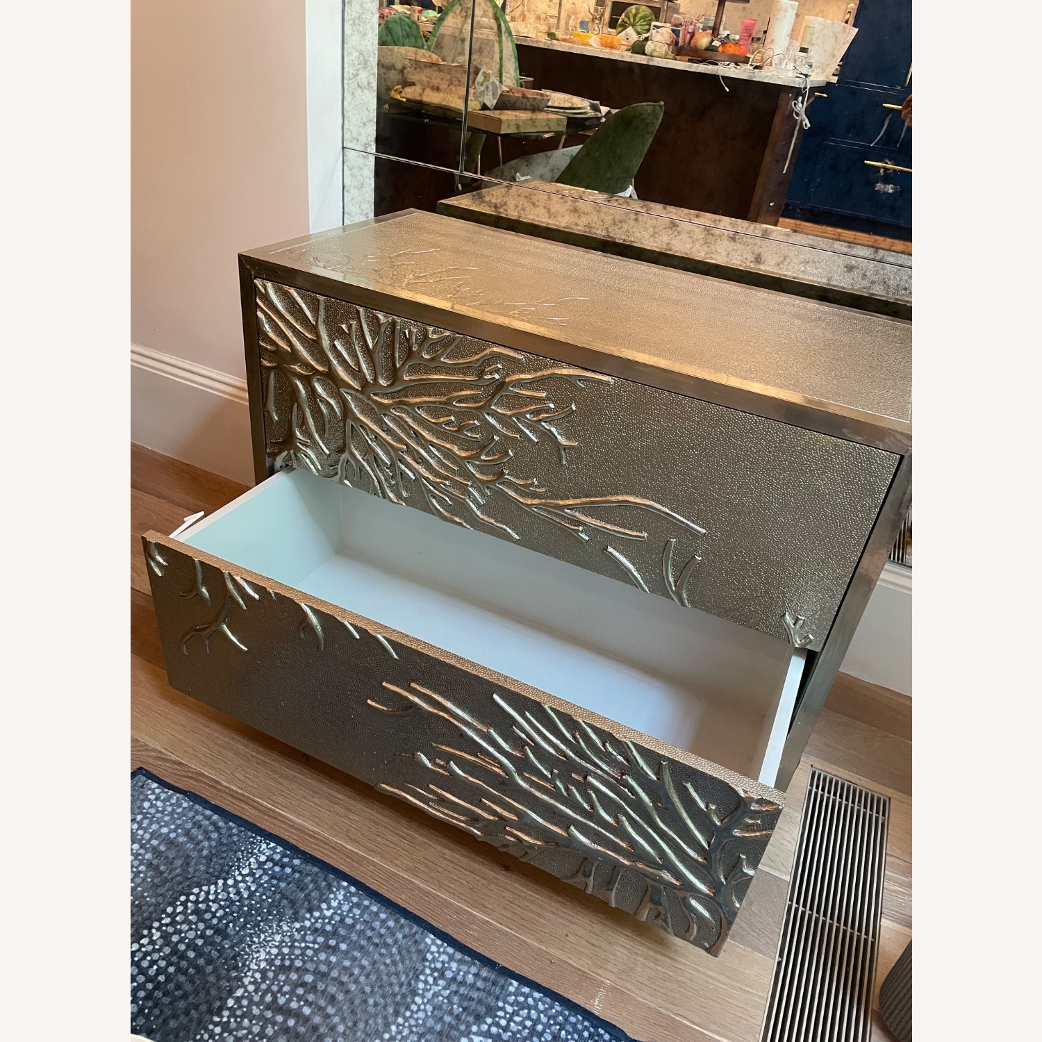 Pair Silver Chest Drawer Flower Burst - image-4