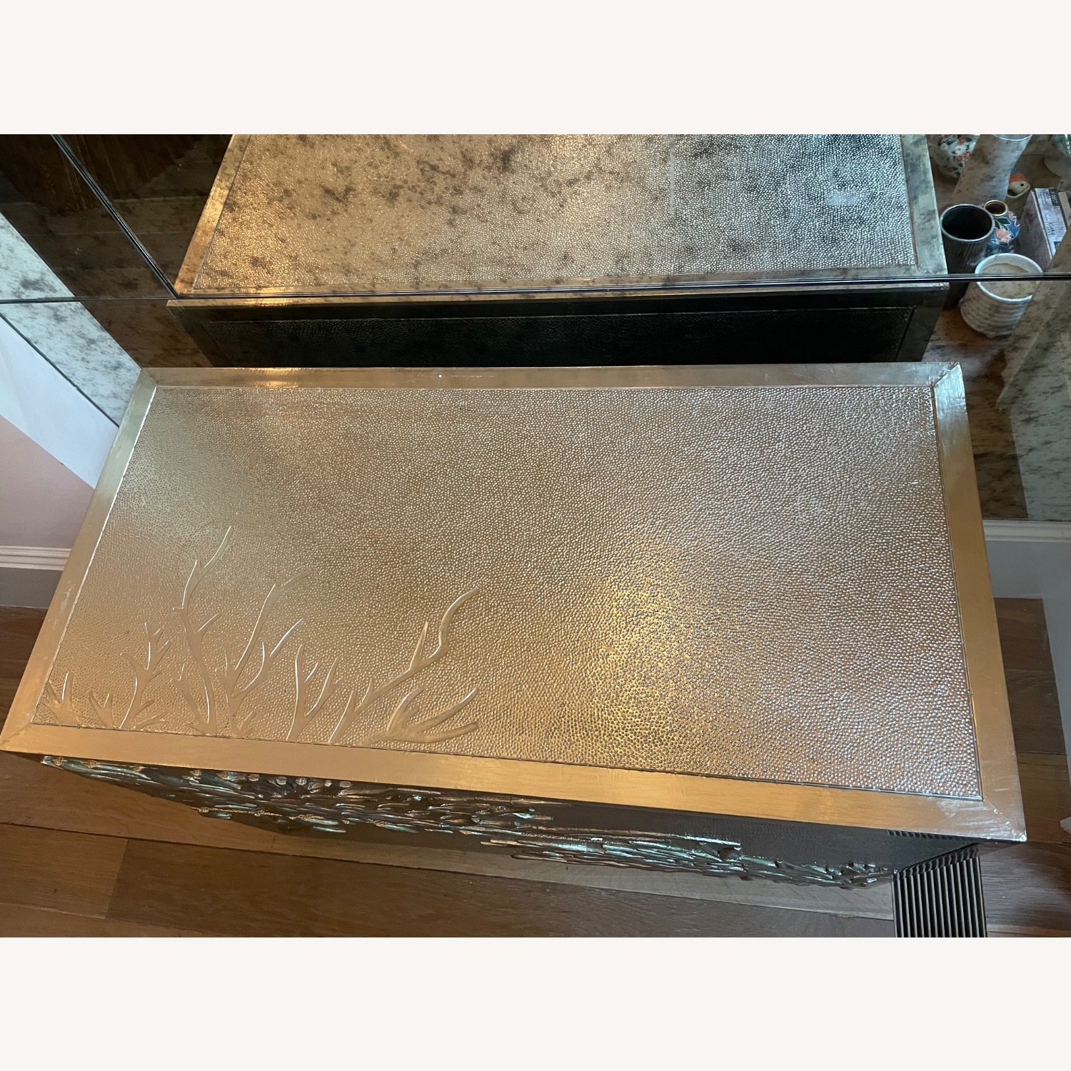 Pair Silver Chest Drawer Flower Burst - image-6