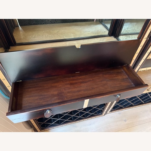 Used Bar Cabinet Set Solid Wood with Leather trim for sale on AptDeco