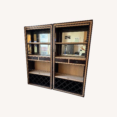 Used Bar Cabinet Set Solid Wood with Leather trim for sale on AptDeco
