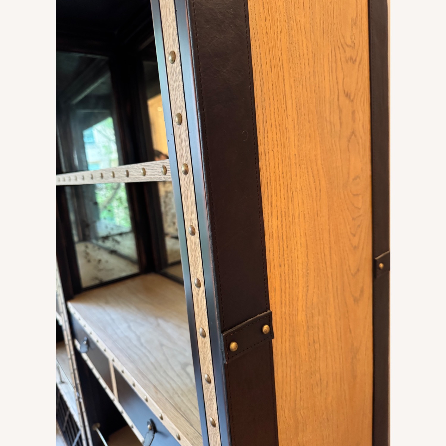 Bar Cabinet Set Solid Wood with Leather trim - image-2