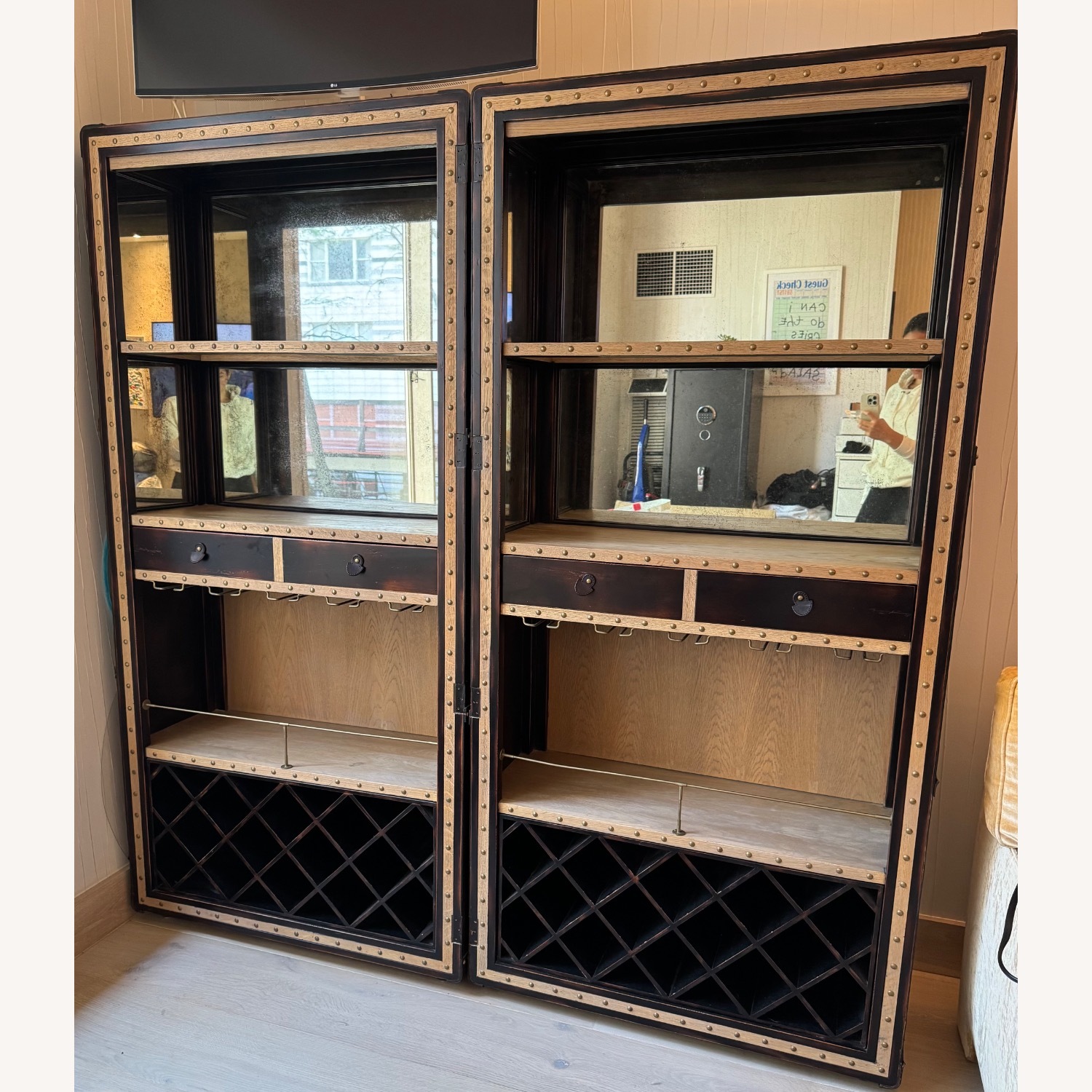 Bar Cabinet Set Solid Wood with Leather trim - image-3