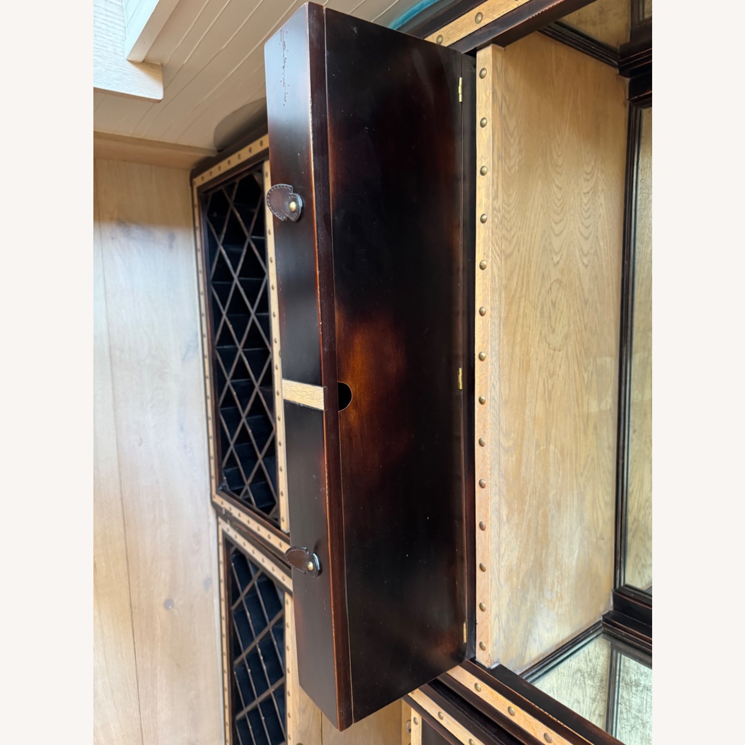 Bar Cabinet Set Solid Wood with Leather trim - image-4