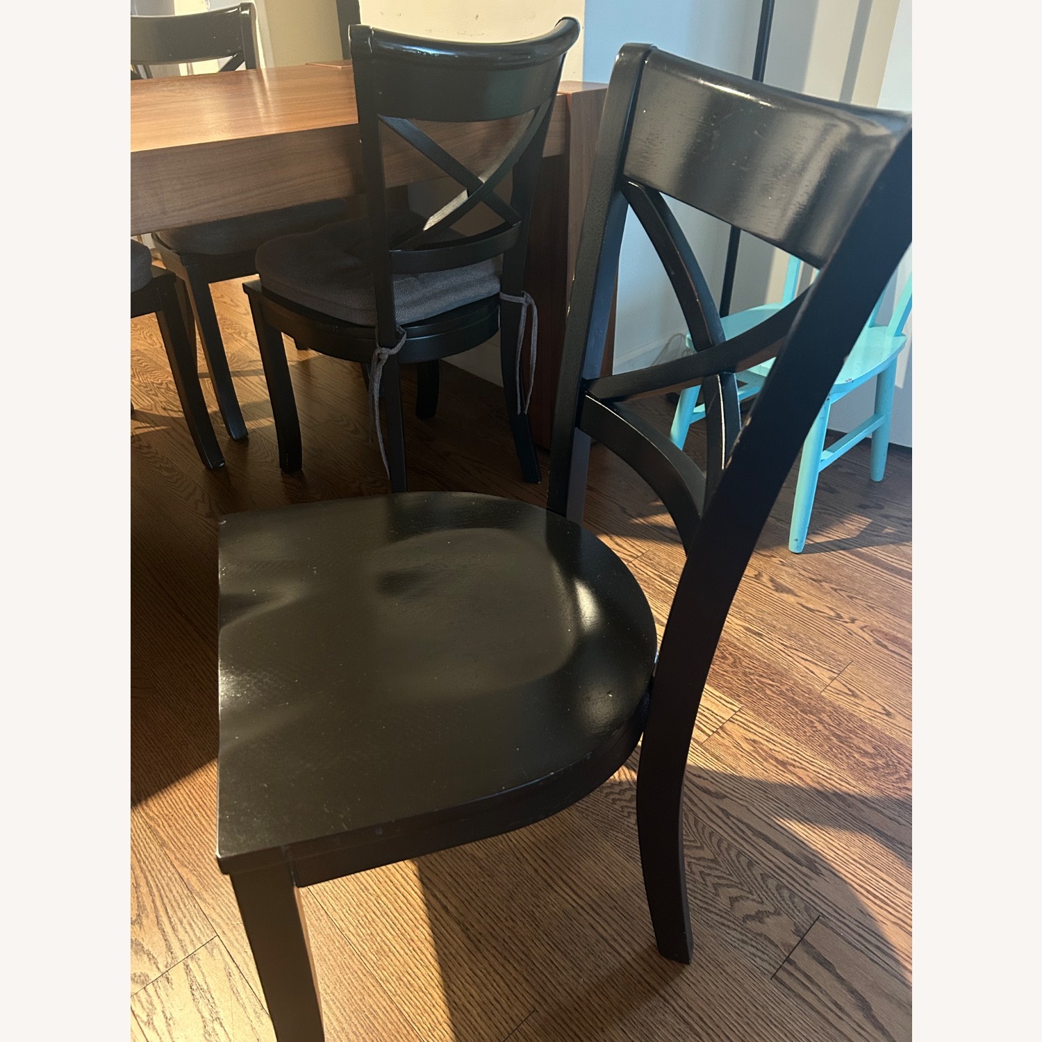 Crate & Barrel Vintner Black Wood Dining Chairs - image-2