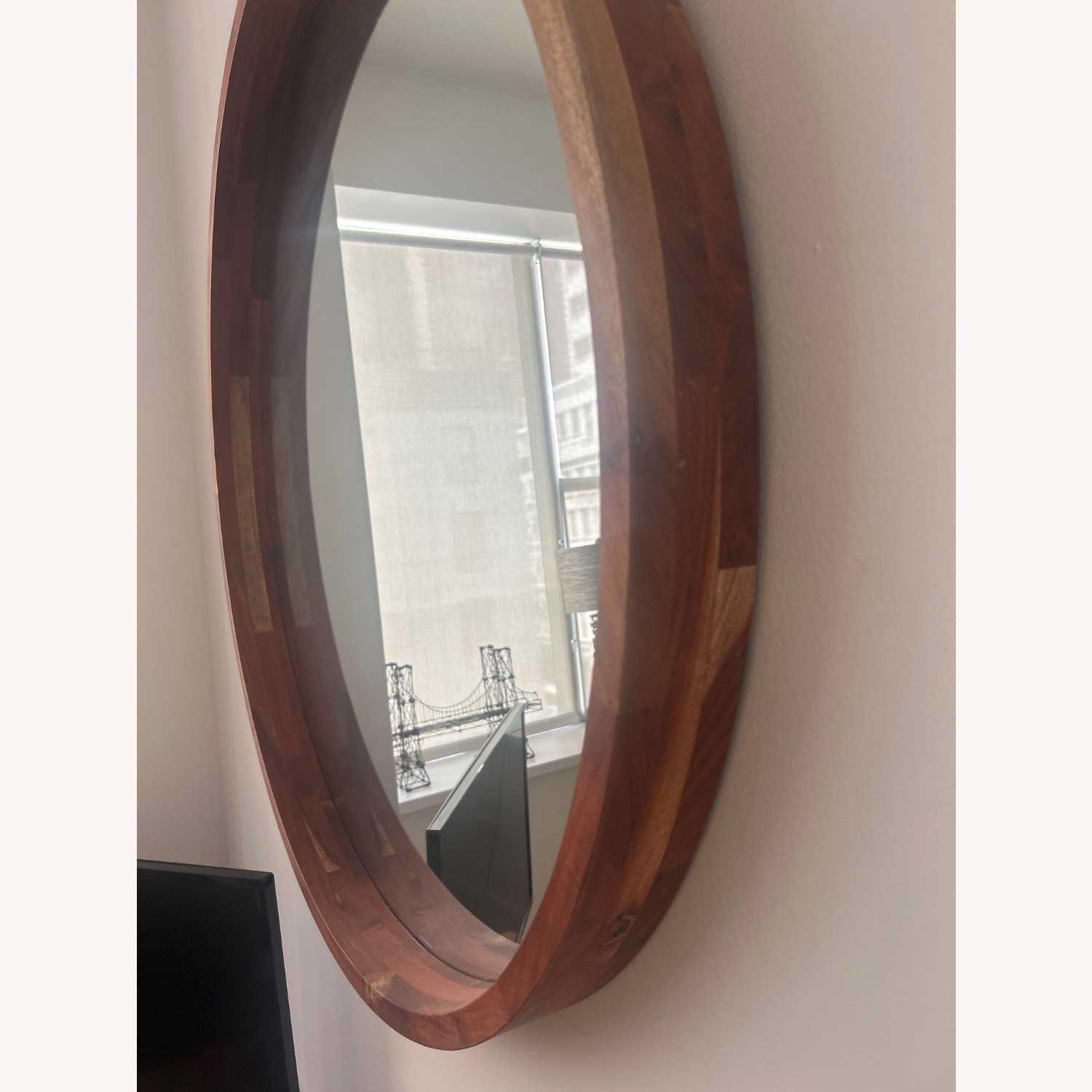 CB2 Saone Acacia Wood Round Wall Mirror 36" - image-3