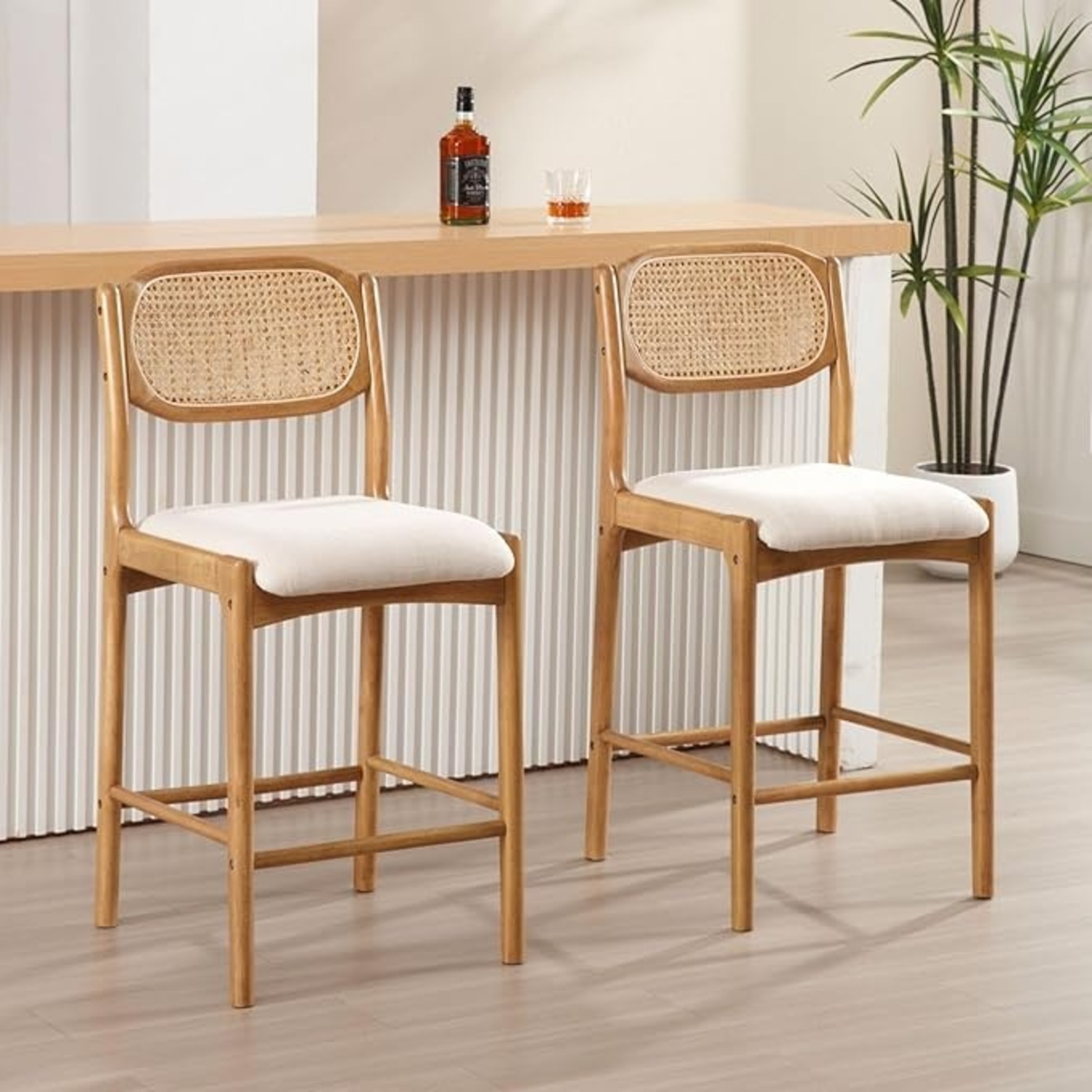 Amazon Rattan Counter Beige Linen Counter Stools - image-4