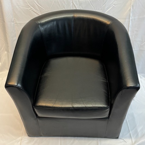 Used Black Faux Leather Tub Barrel Chair for sale on AptDeco