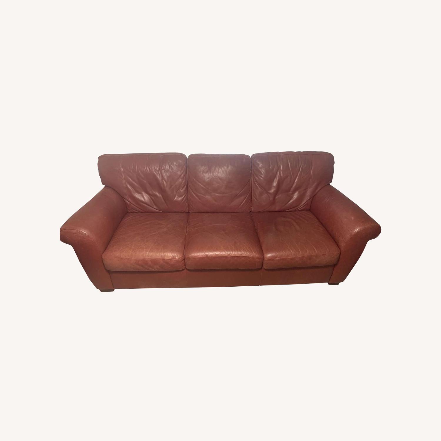 Red Leather Sofa - image-0