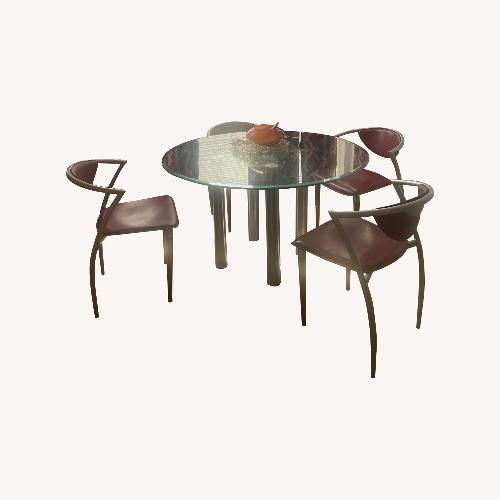 Used Modern Glass Dining Table 4 Italian Leather Chairs for sale on AptDeco
