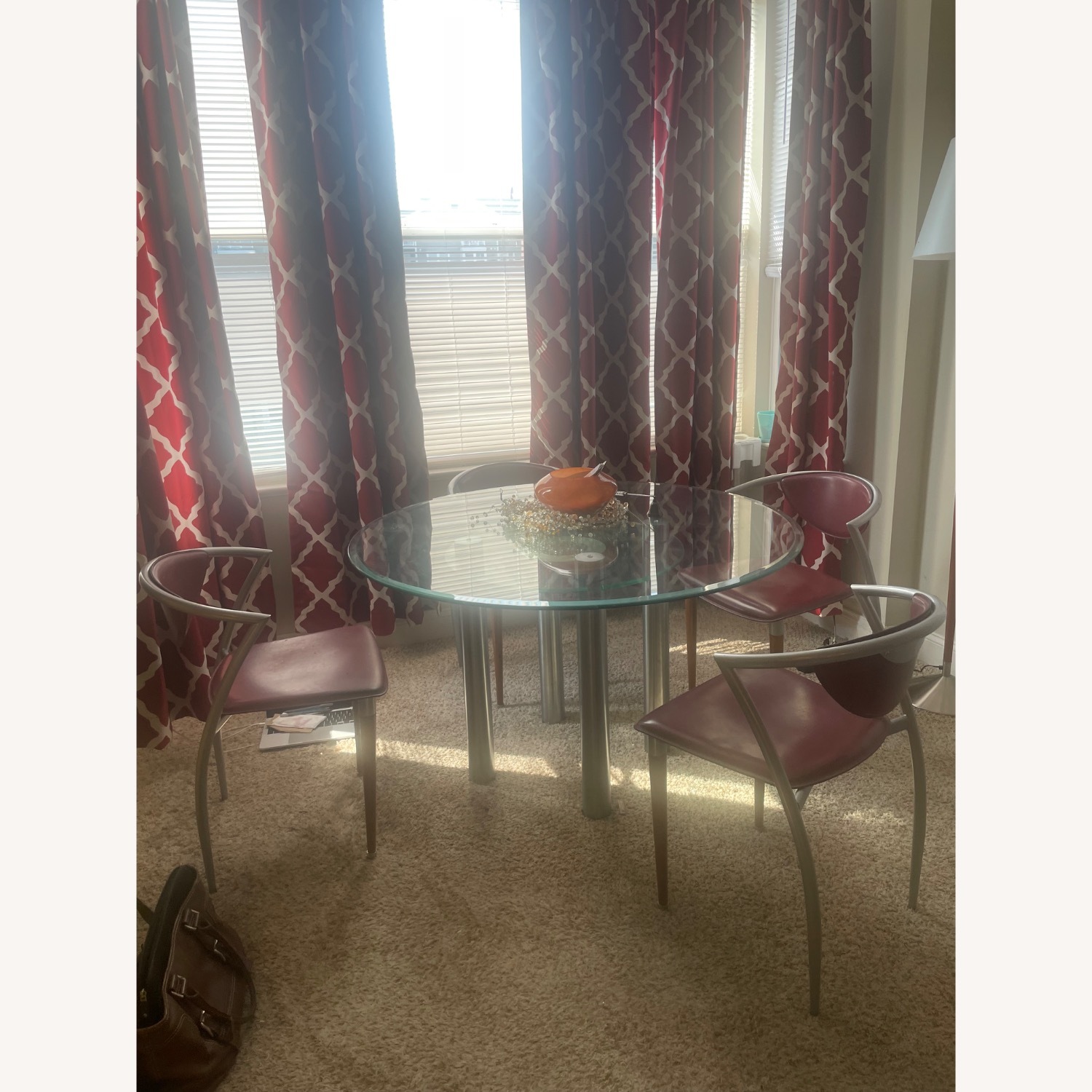 Modern Glass Dining Table 4 Italian Leather Chairs - AptDeco