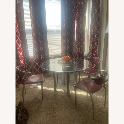 Used Modern Glass Dining Table 4 Italian Leather Chairs for sale on AptDeco