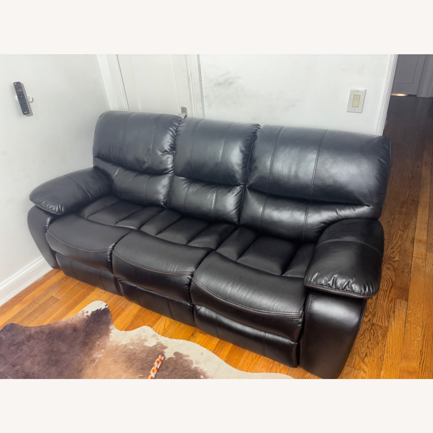 Black Faux Leather Power Recline Avengers Sofa - image-3