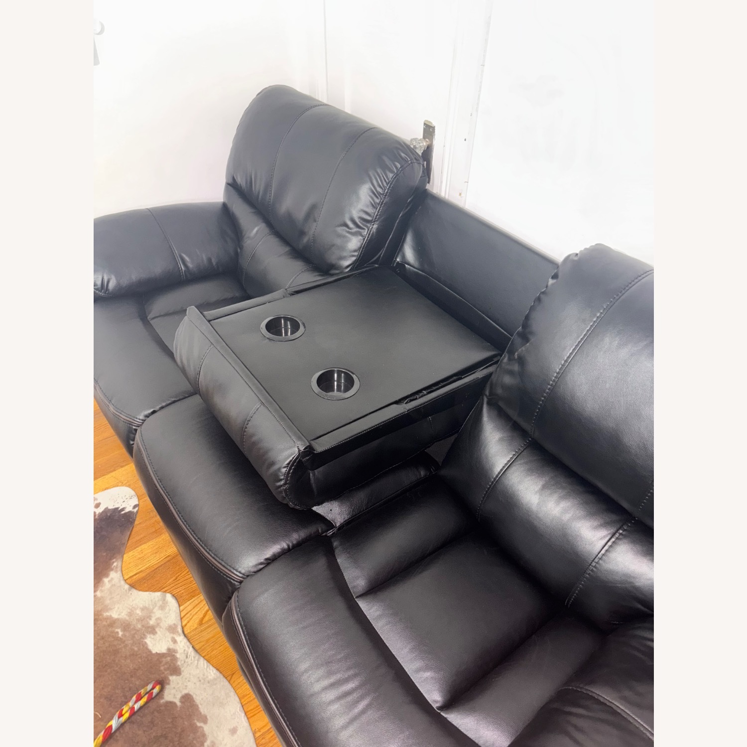 Black Faux Leather Power Recline Avengers Sofa - image-2