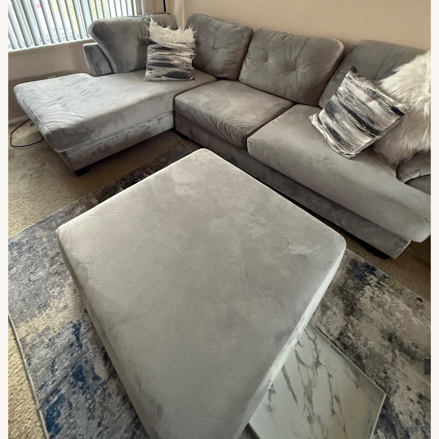 2pc Light Gray Sectional With Ottoman - image-2