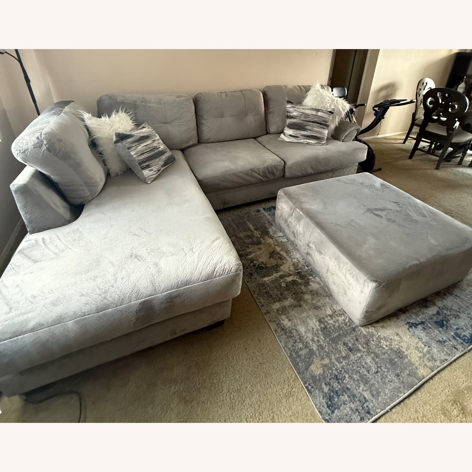2pc Light Gray Sectional With Ottoman - image-1