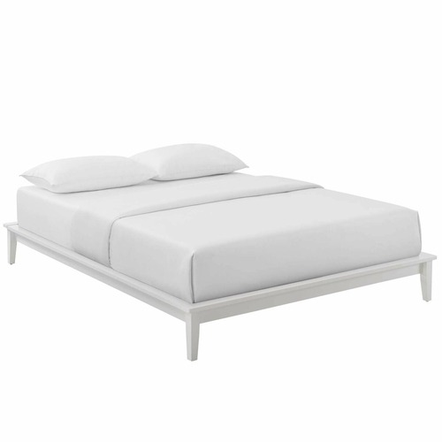 Used Queen Platform Bed In White Wood Slat Frame Finish for sale on AptDeco