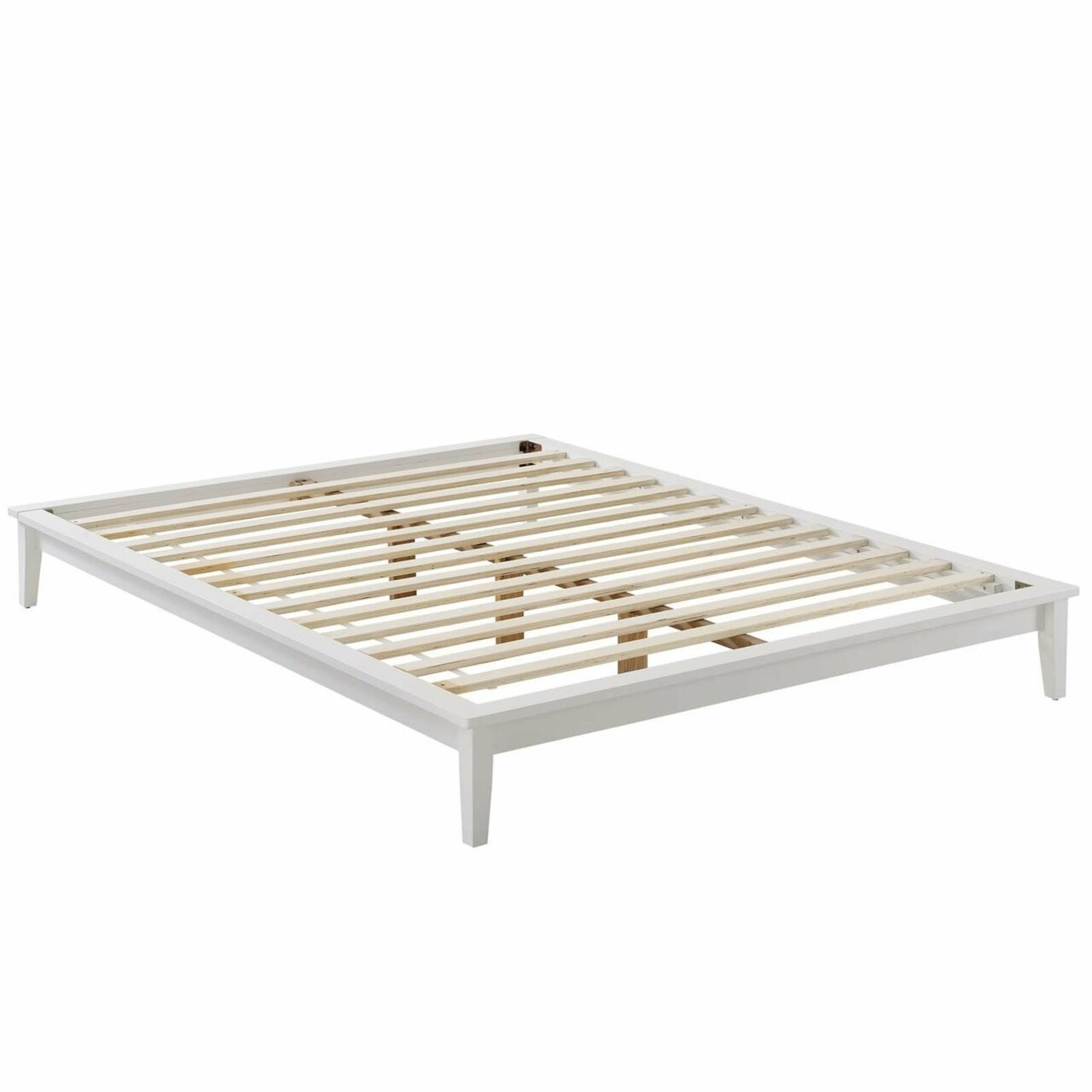 Queen Platform Bed In White Wood Slat Frame Finish - image-4