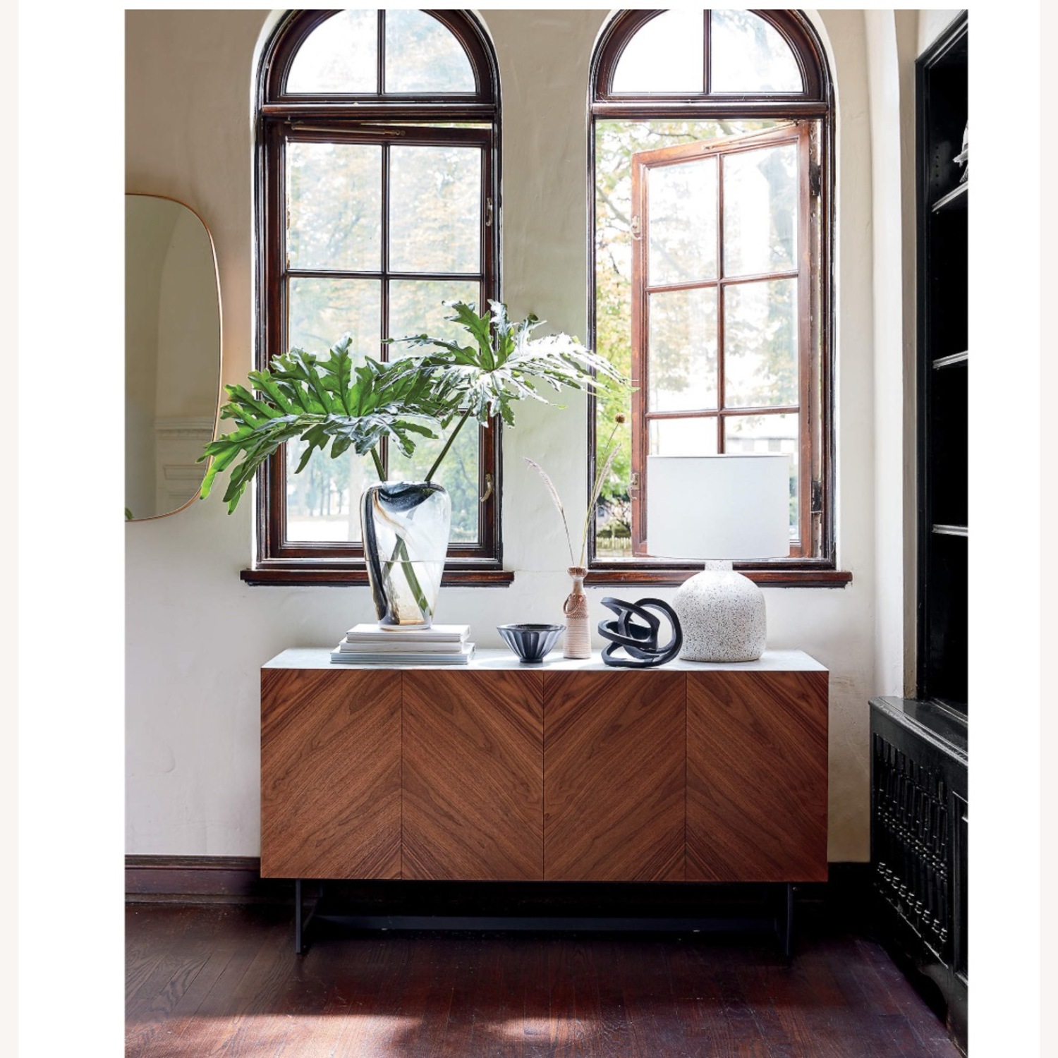 CB2 Suspend 57" Walnut Wood Media Console with White Marble Top - image-3