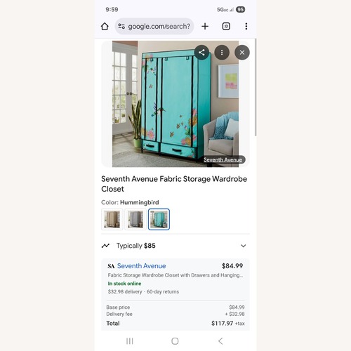 Used Blue humming bird armoire for sale on AptDeco