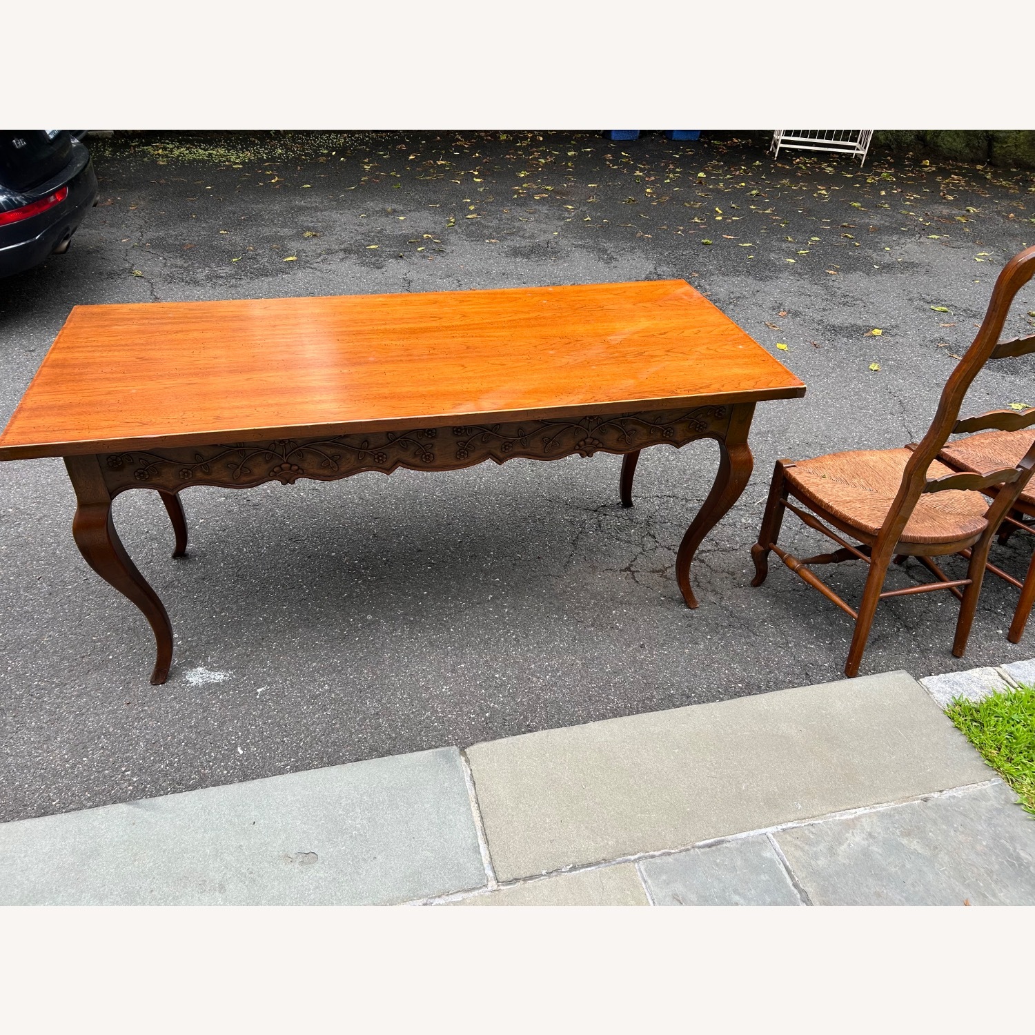 Vintage Wood & Woven Rattan Dining Set - image-2