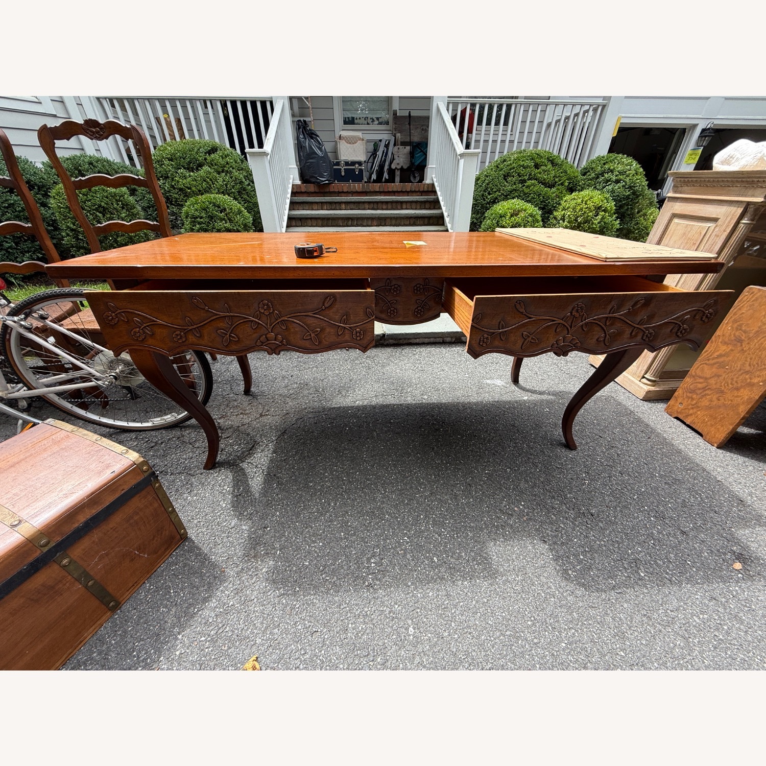 Vintage Wood & Woven Rattan Dining Set - image-8