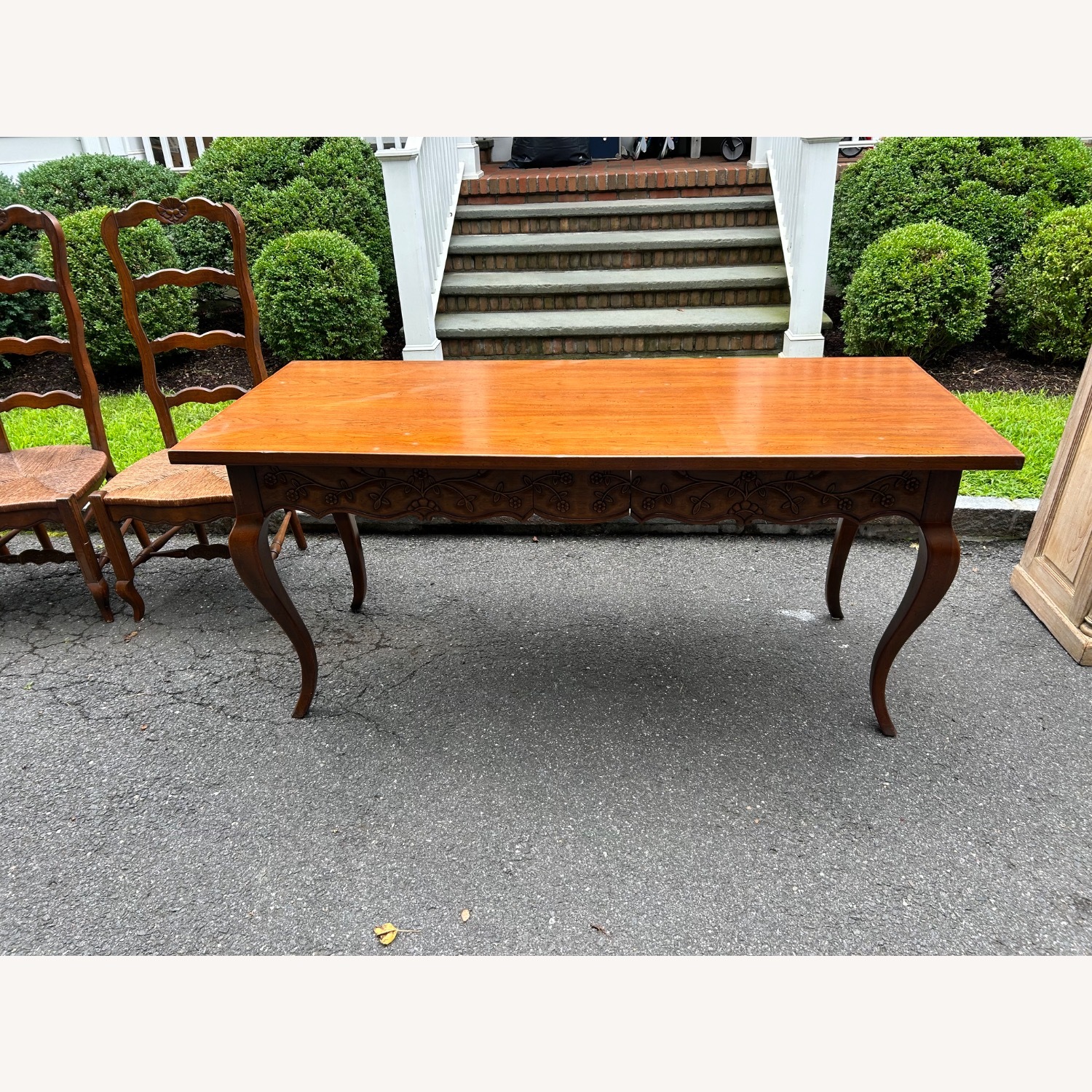 Vintage Wood & Woven Rattan Dining Set - image-1