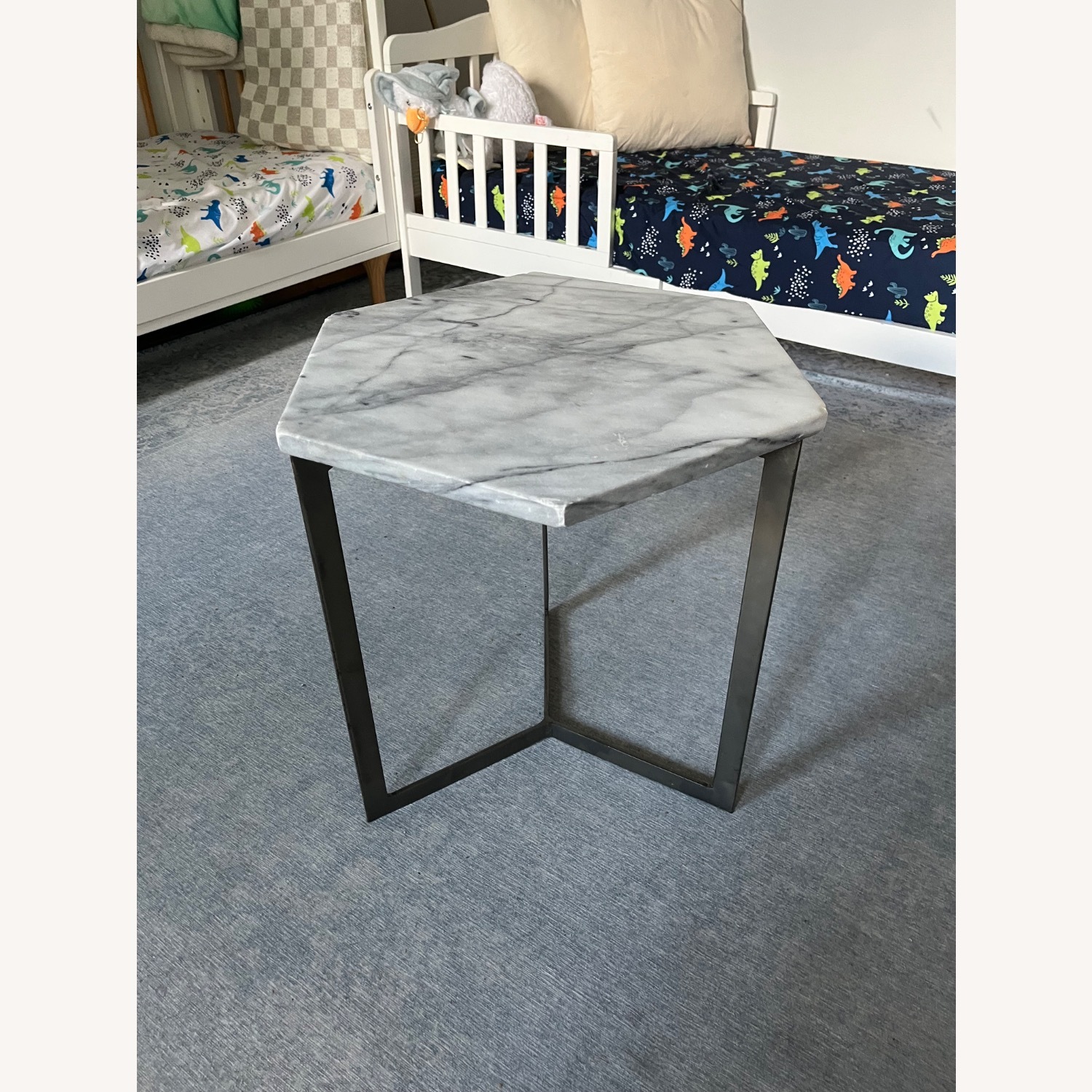West Elm Marble and Steel Hexagon Side Table - image-2