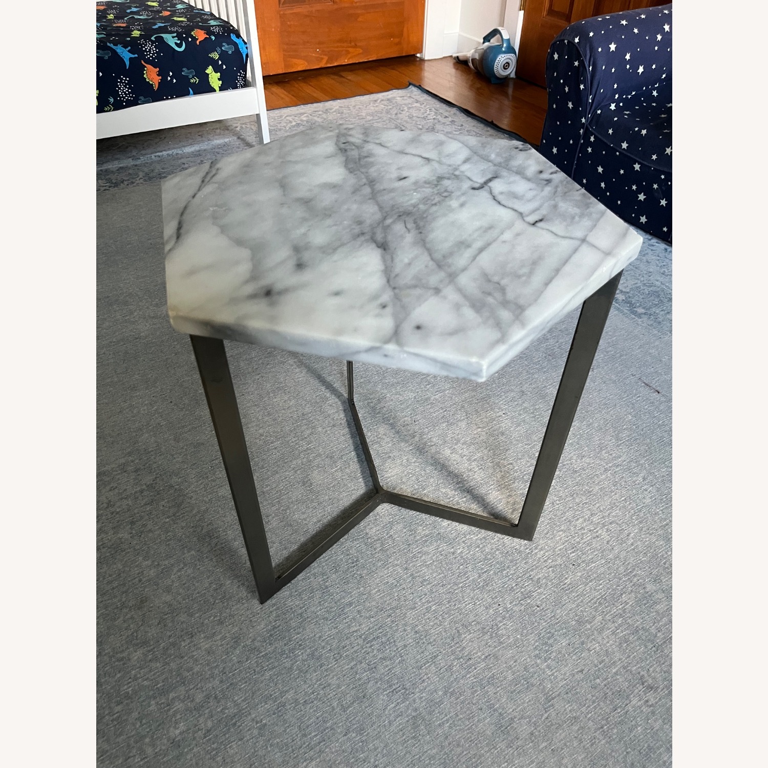 West Elm Marble and Steel Hexagon Side Table - image-1