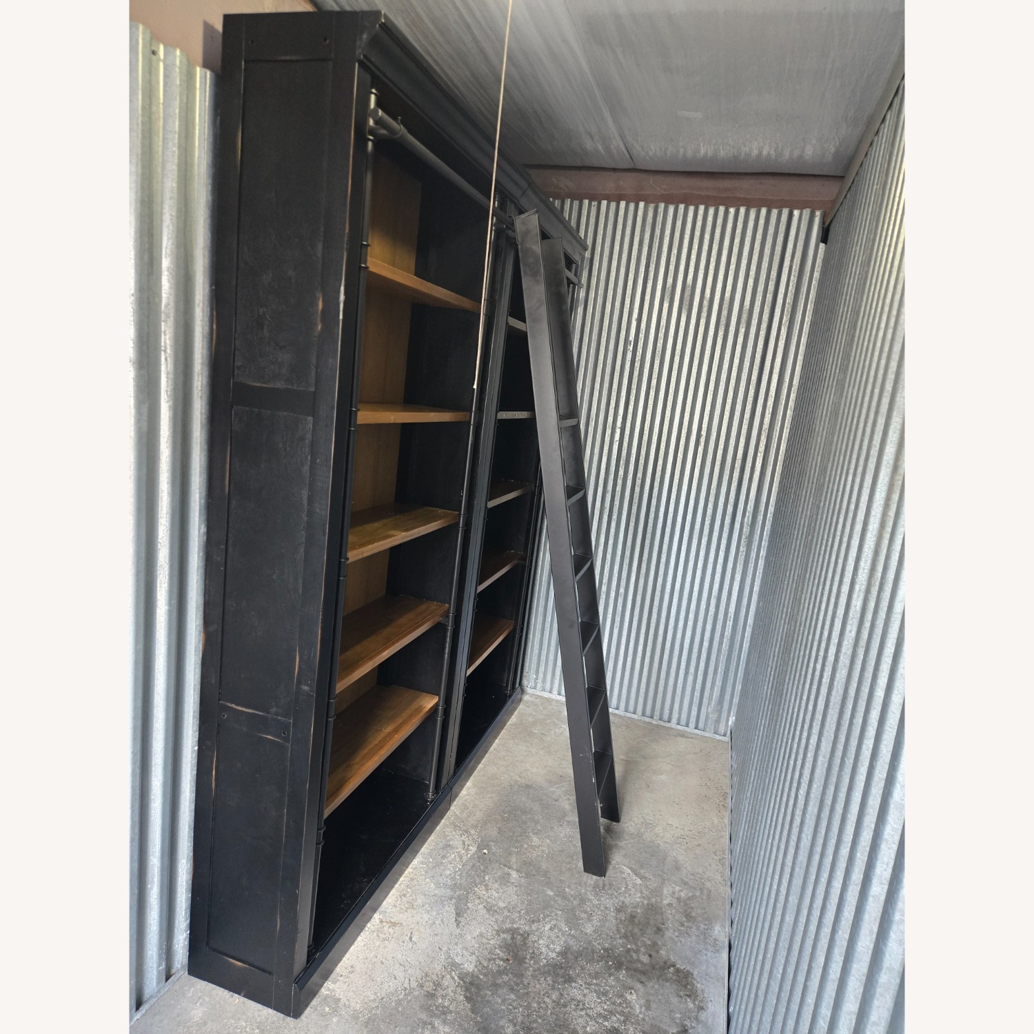 Double Bookcase With Ladder - image-1